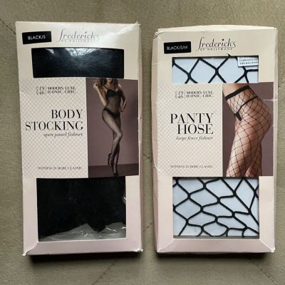 Lot of 2 Frederics Panty Hose Body Stocking Fishnet Size S Black